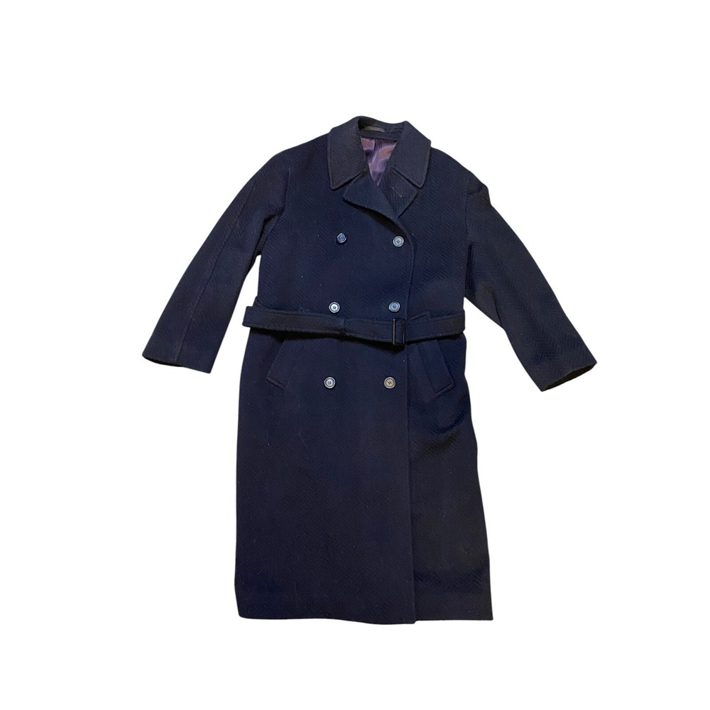 VTG Women's XL 100% Wool Trench Pea Coat Gentry House Clothes Black With Belt 16